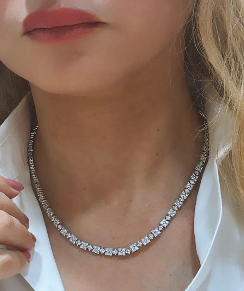 10.18ct t.w. Diamond Statement Tennis Flower Motif Necklace