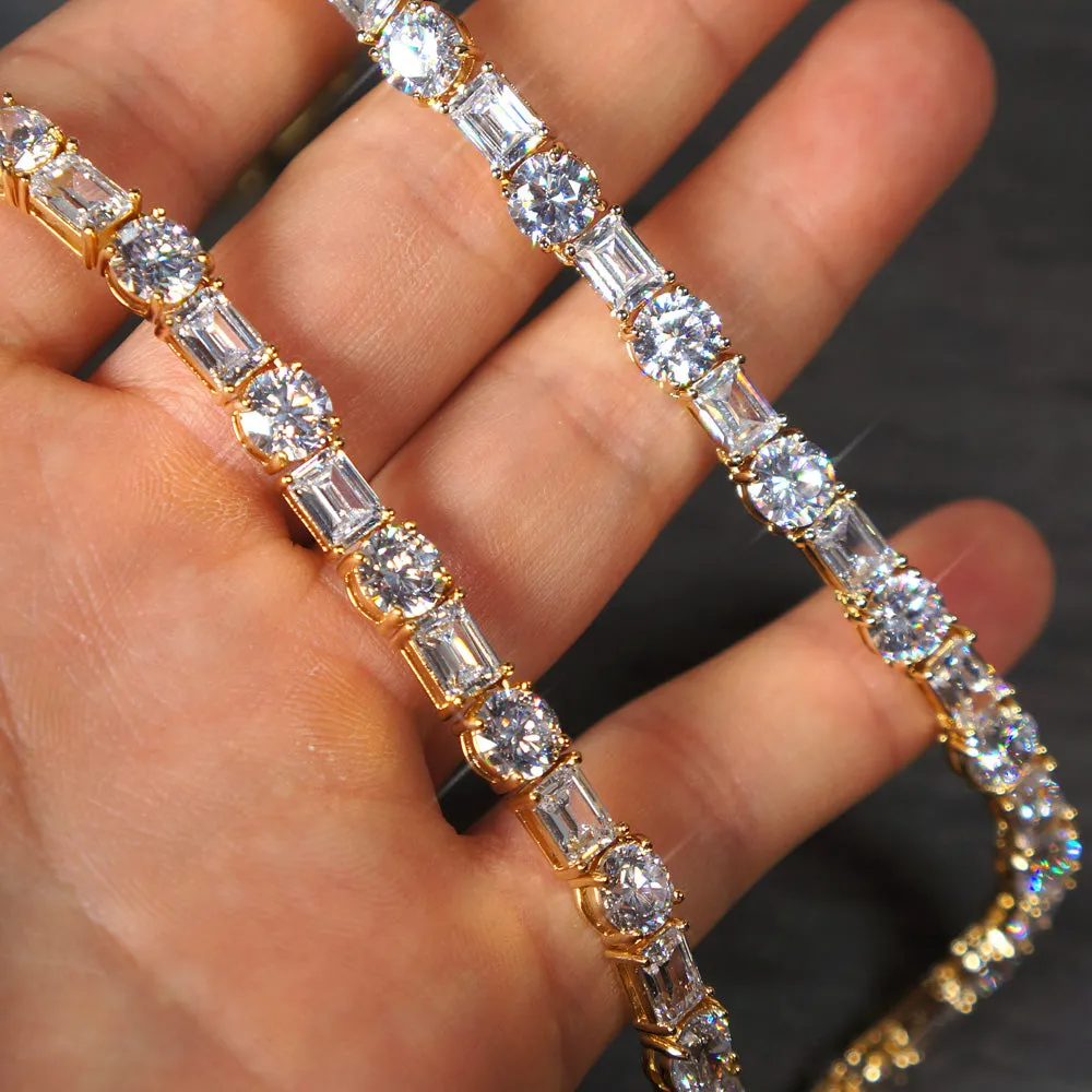 14K Gold Emerald & Round Cut Tennis Chain