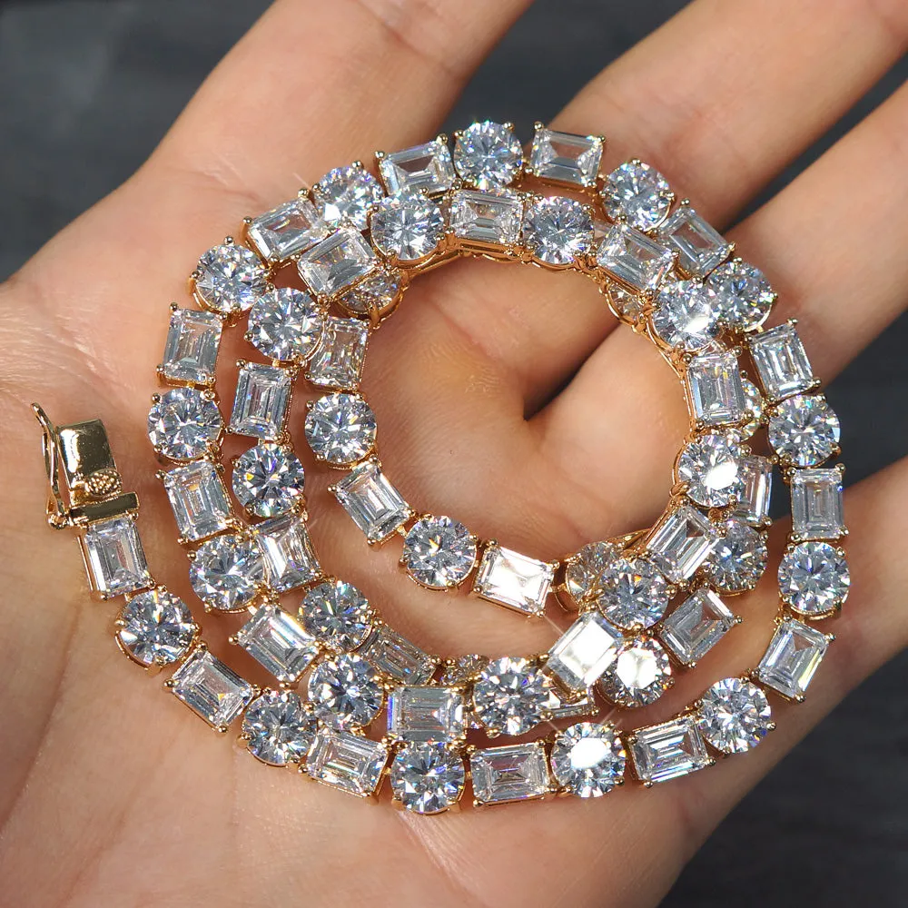 14K Gold Emerald & Round Cut Tennis Chain