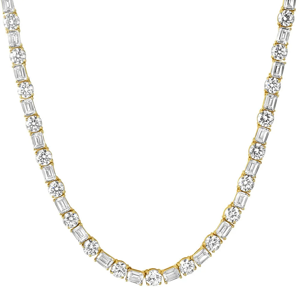 14K Gold Emerald & Round Cut Tennis Chain