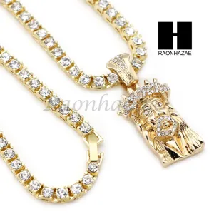 14K GOLD PT JESUS FACE MIAMI CUBAN 16"~30" CHOKER TENNIS CHAIN S27