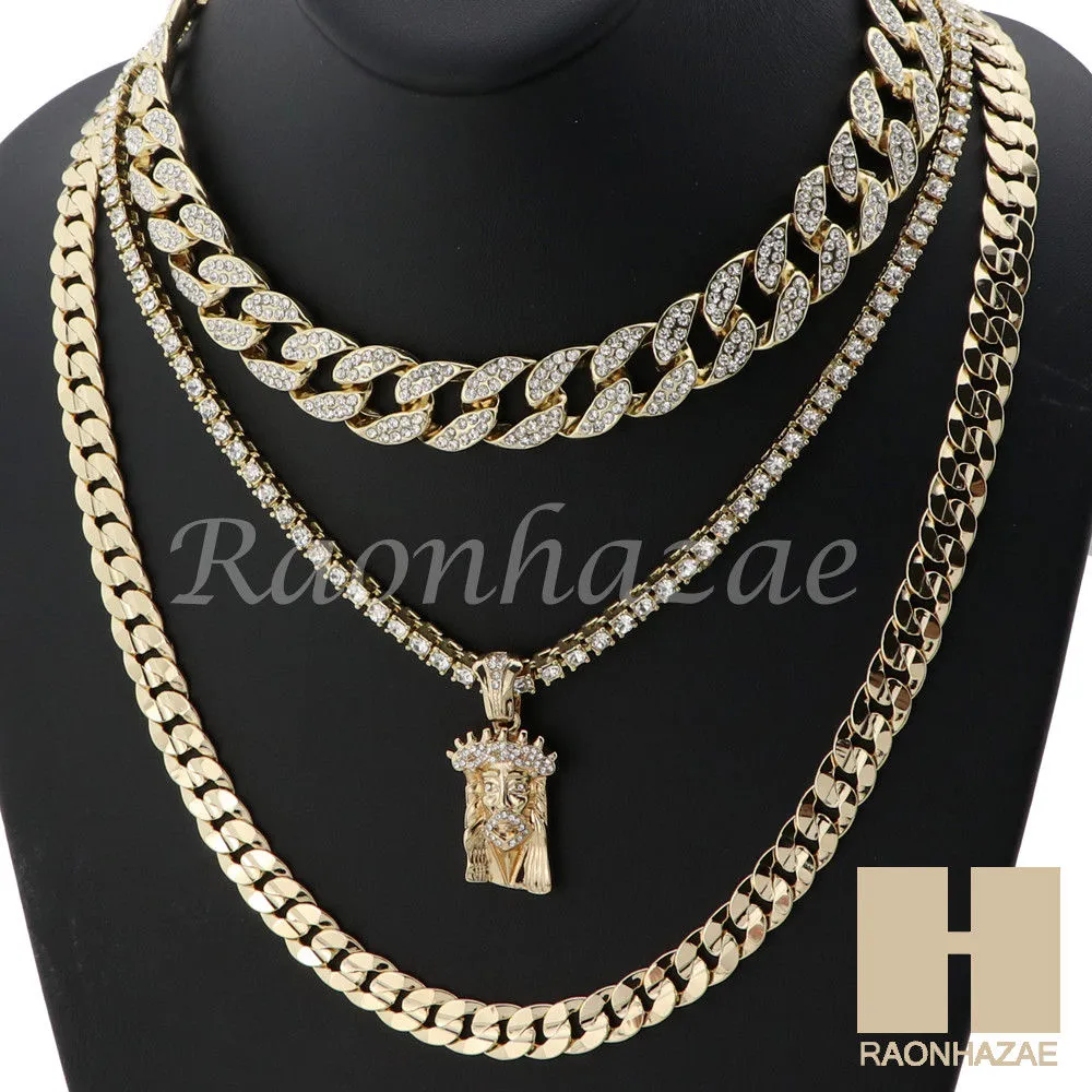 14K GOLD PT JESUS FACE MIAMI CUBAN 16"~30" CHOKER TENNIS CHAIN S27
