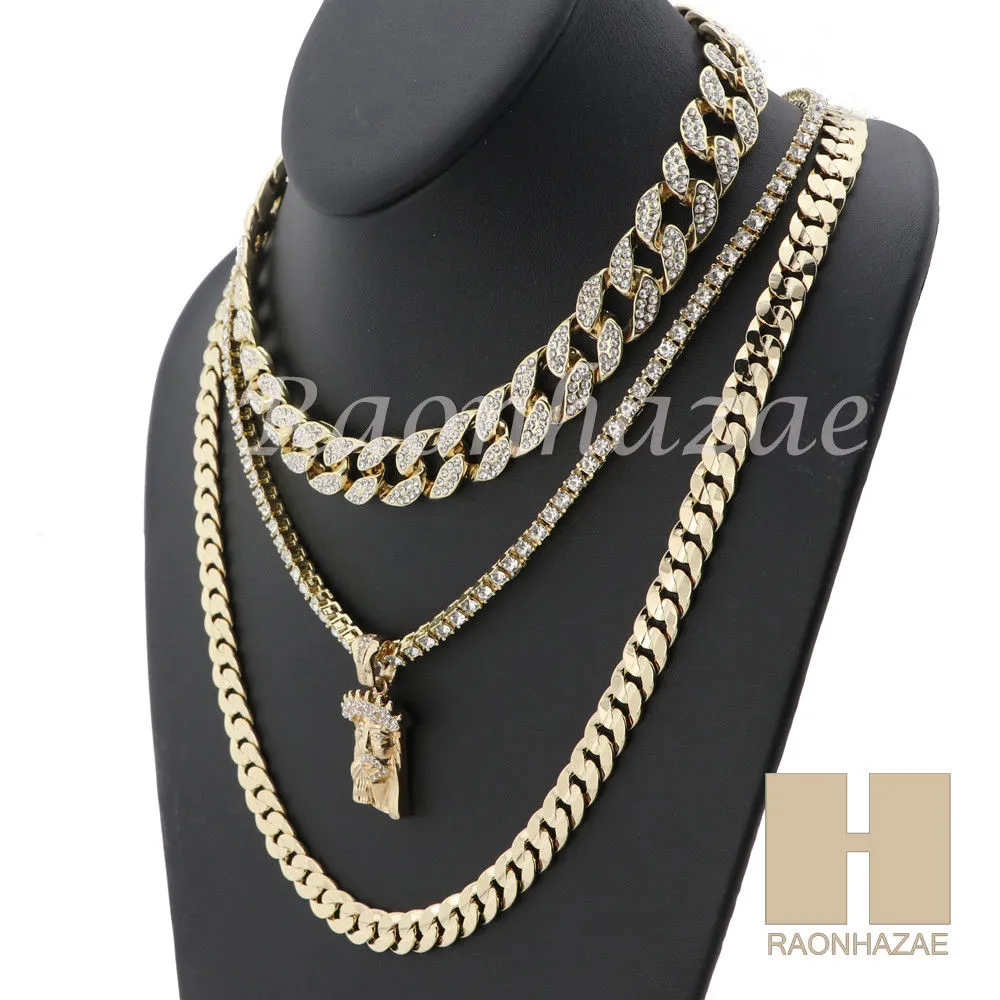 14K GOLD PT JESUS FACE MIAMI CUBAN 16"~30" CHOKER TENNIS CHAIN S27