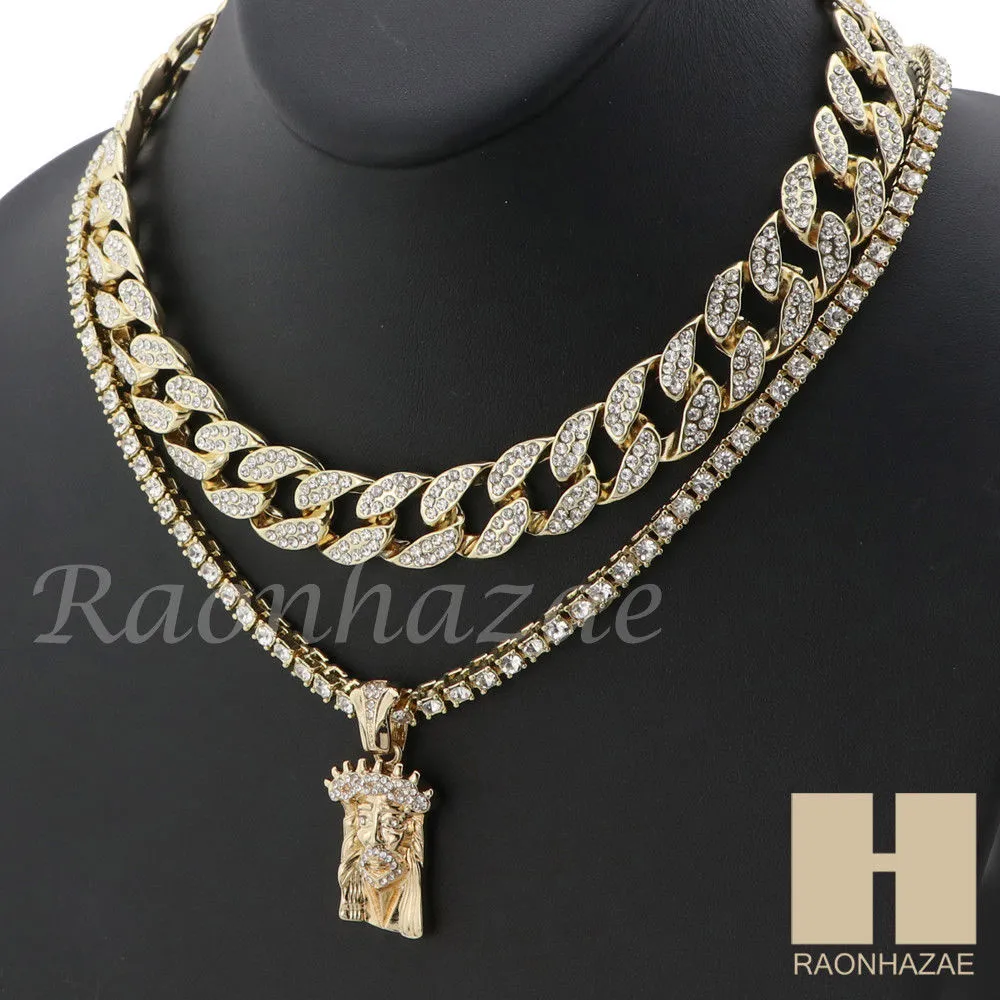 14K GOLD PT JESUS FACE MIAMI CUBAN 16"~30" CHOKER TENNIS CHAIN S27