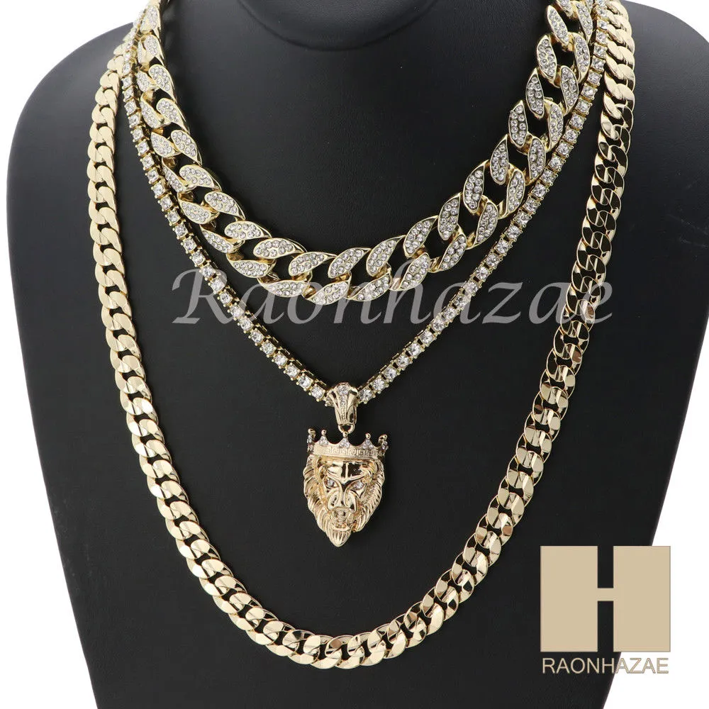 14K GOLD PT KING LION MIAMI CUBAN 16"~30" CHOKER TENNIS CHAIN S22