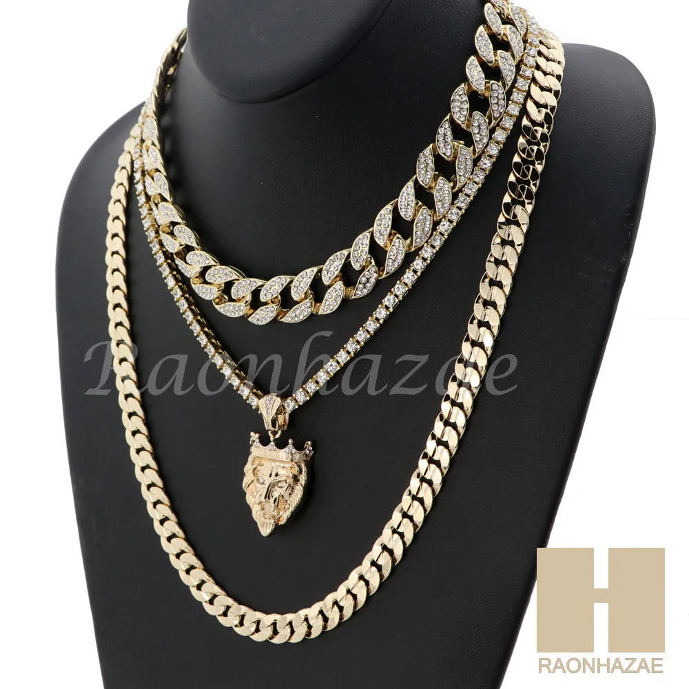 14K GOLD PT KING LION MIAMI CUBAN 16"~30" CHOKER TENNIS CHAIN S22
