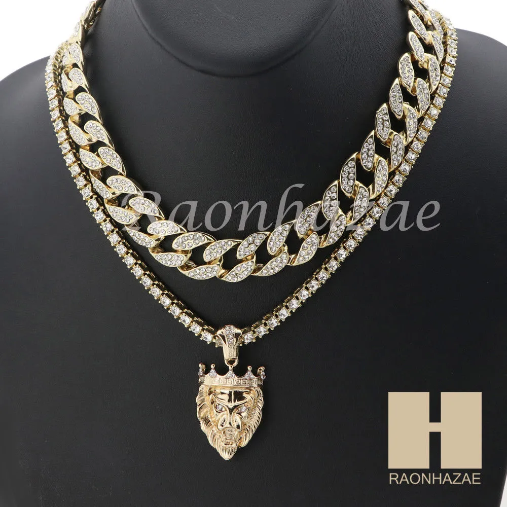14K GOLD PT KING LION MIAMI CUBAN 16"~30" CHOKER TENNIS CHAIN S22