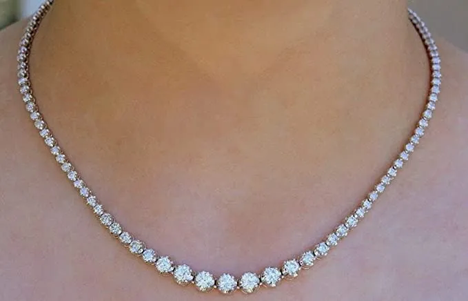 14K White Gold 5 ctw Round Lab Grown Diamond Graduated Riviera Fashion Tennis Necklace 3prong (5.00 CTW - G-H / SI-VS)