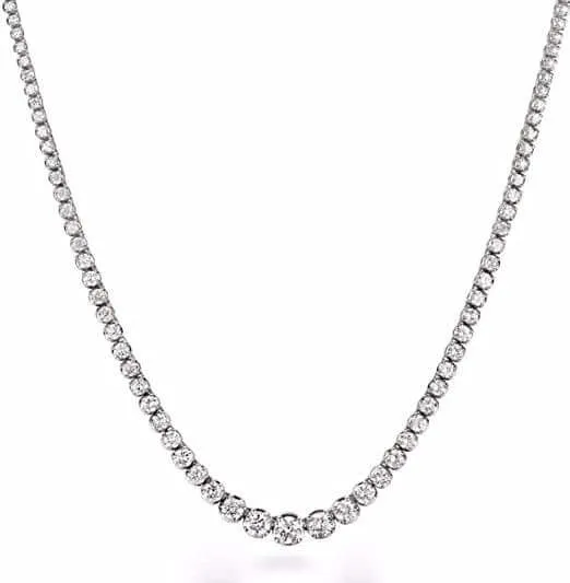 14K White Gold 5 ctw Round Lab Grown Diamond Graduated Riviera Fashion Tennis Necklace 3prong (5.00 CTW - G-H / SI-VS)