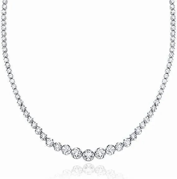 14K White Gold 5 ctw Round Lab Grown Diamond Graduated Riviera Fashion Tennis Necklace 3prong (5.00 CTW - G-H / SI-VS)