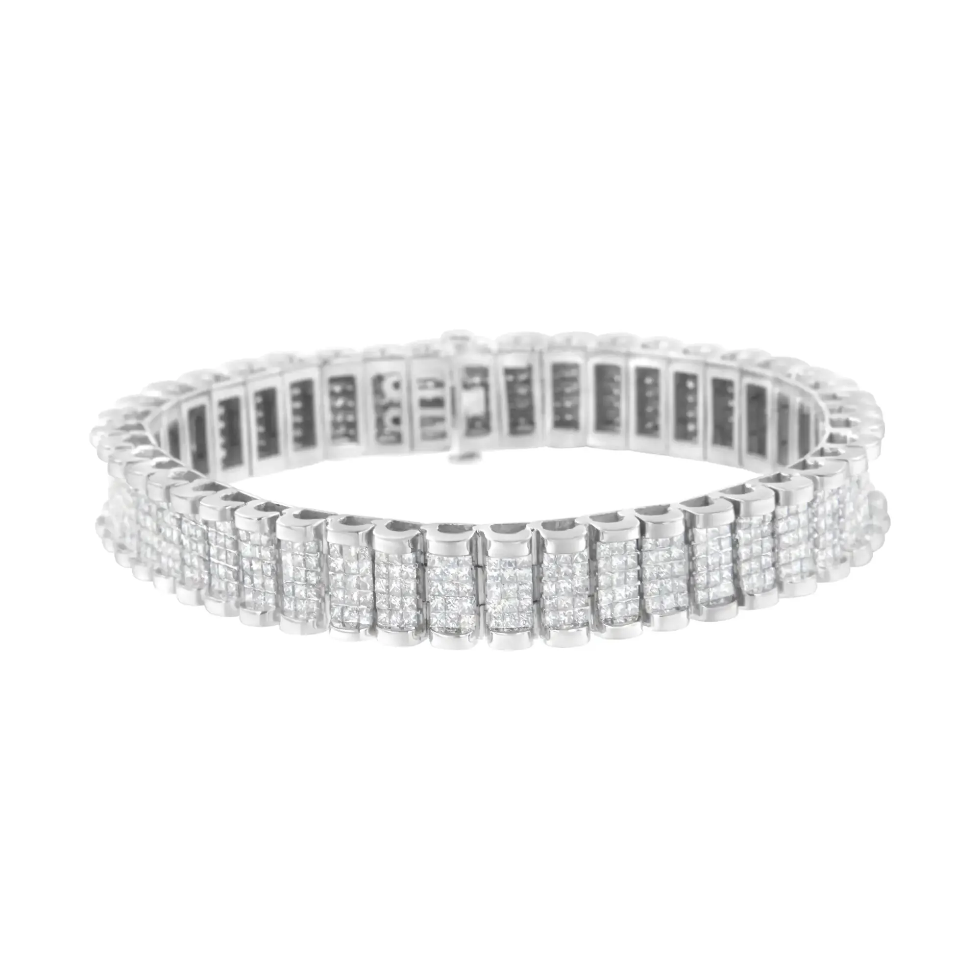 14K White Gold 7-1/10 Cttw Princess Cut Diamond 7" Rectangular Invisible Set Diamond Grid Tennis Bracelet (H-I Color, SI1-SI2 Clarity)