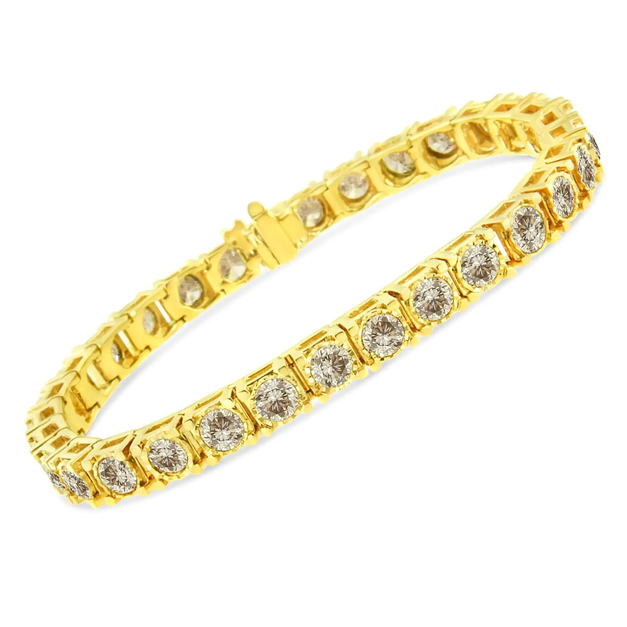 14K Yellow Gold 10.0 cttw Round-Brilliant Diamond Classic 7" Tennis Bracelet (J-K Color, I1-I2 Clarity)