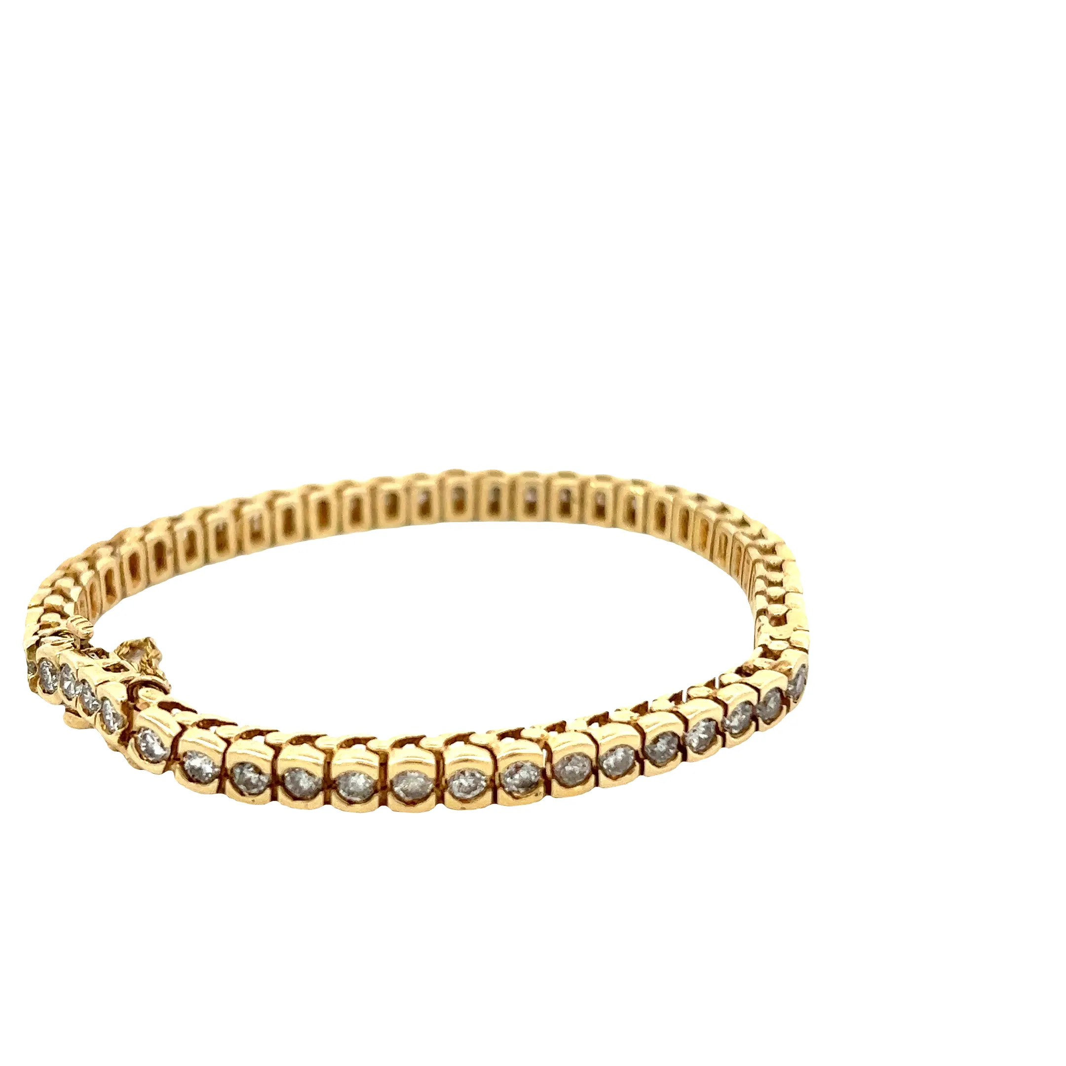 14KT Yellow Gold Half Bezel Straight Line Diamond Tennis Bracelet