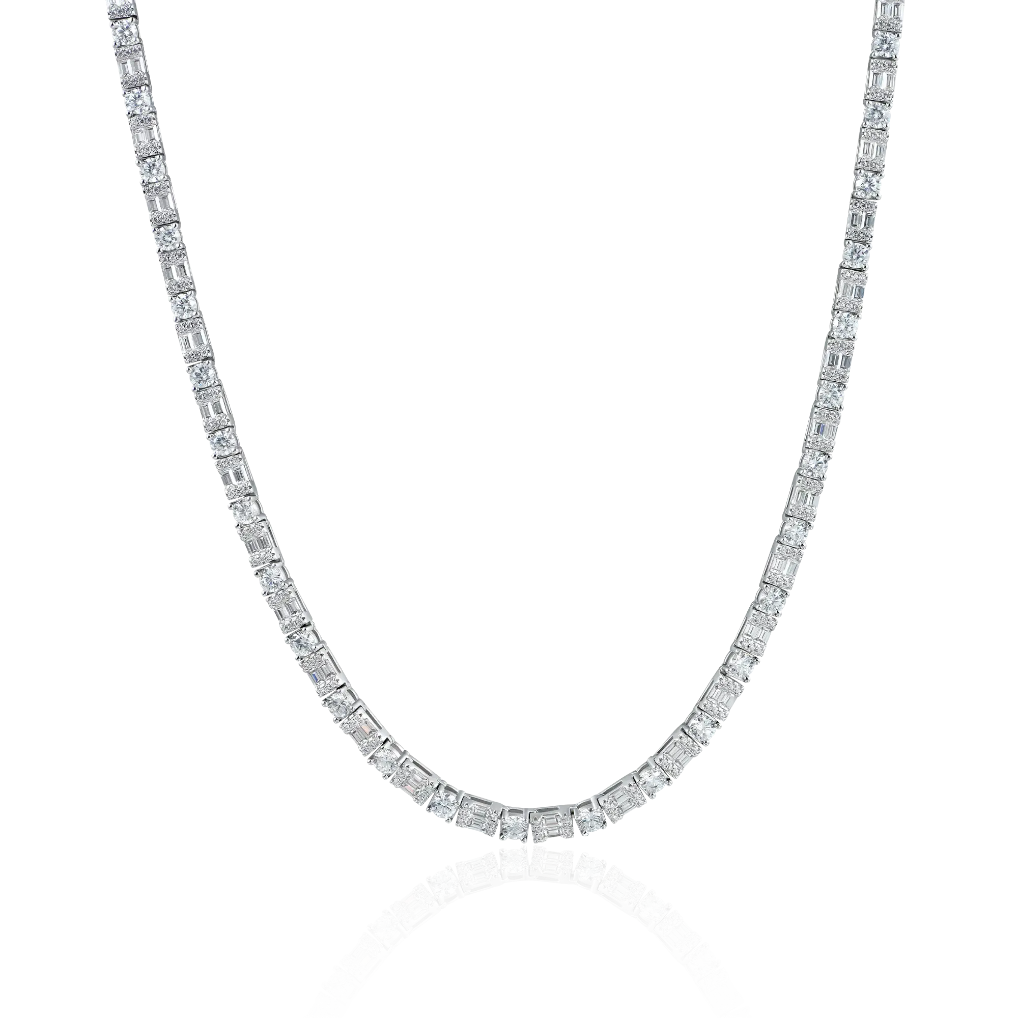 17" Baguette Mix Round Cut Cluster Tennis Chain - 4mm