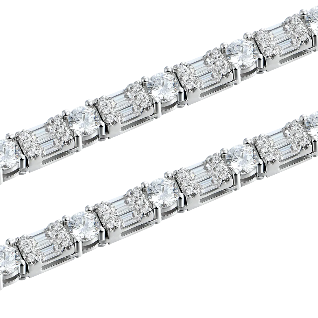 17" Baguette Mix Round Cut Cluster Tennis Chain - 4mm