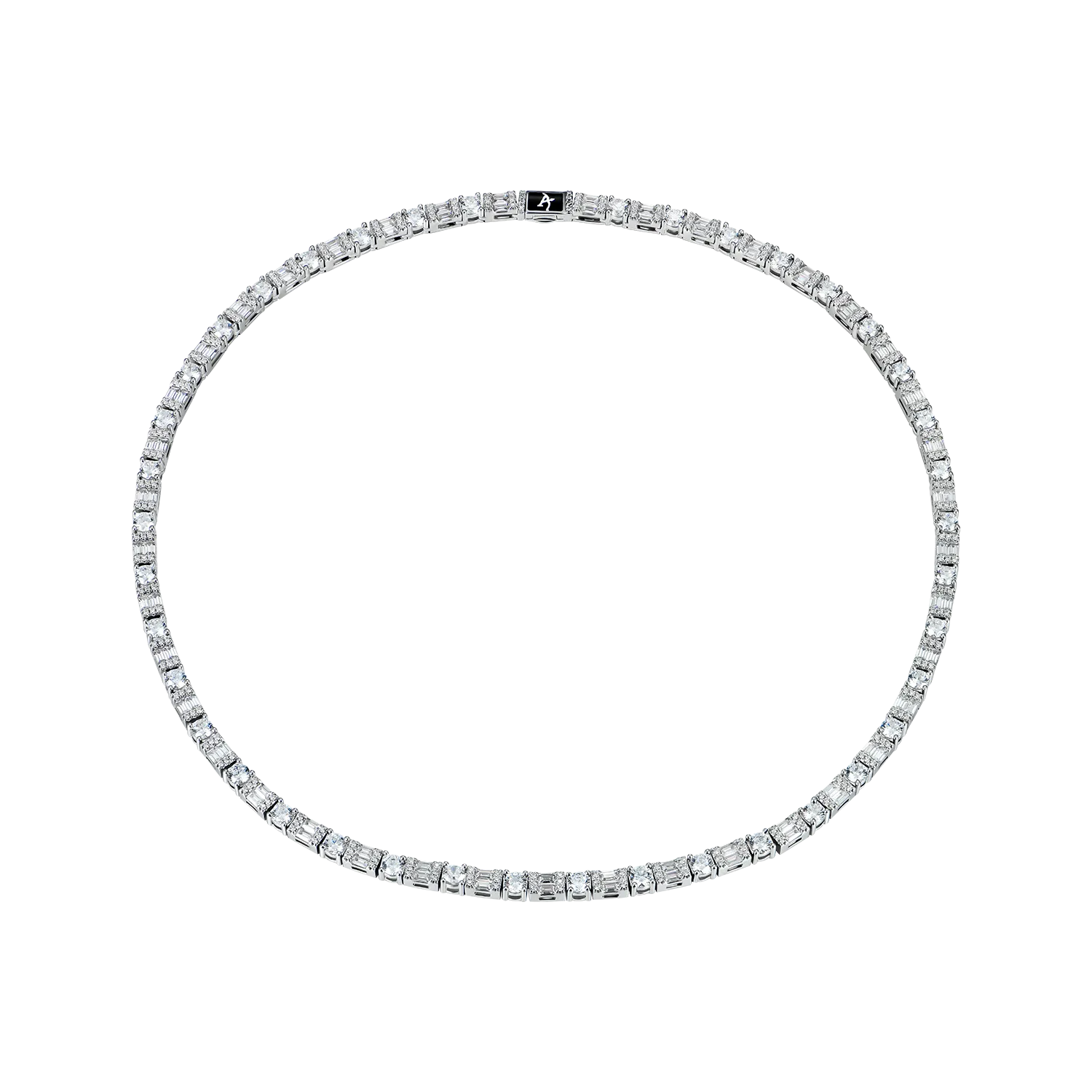 17" Baguette Mix Round Cut Cluster Tennis Chain - 4mm