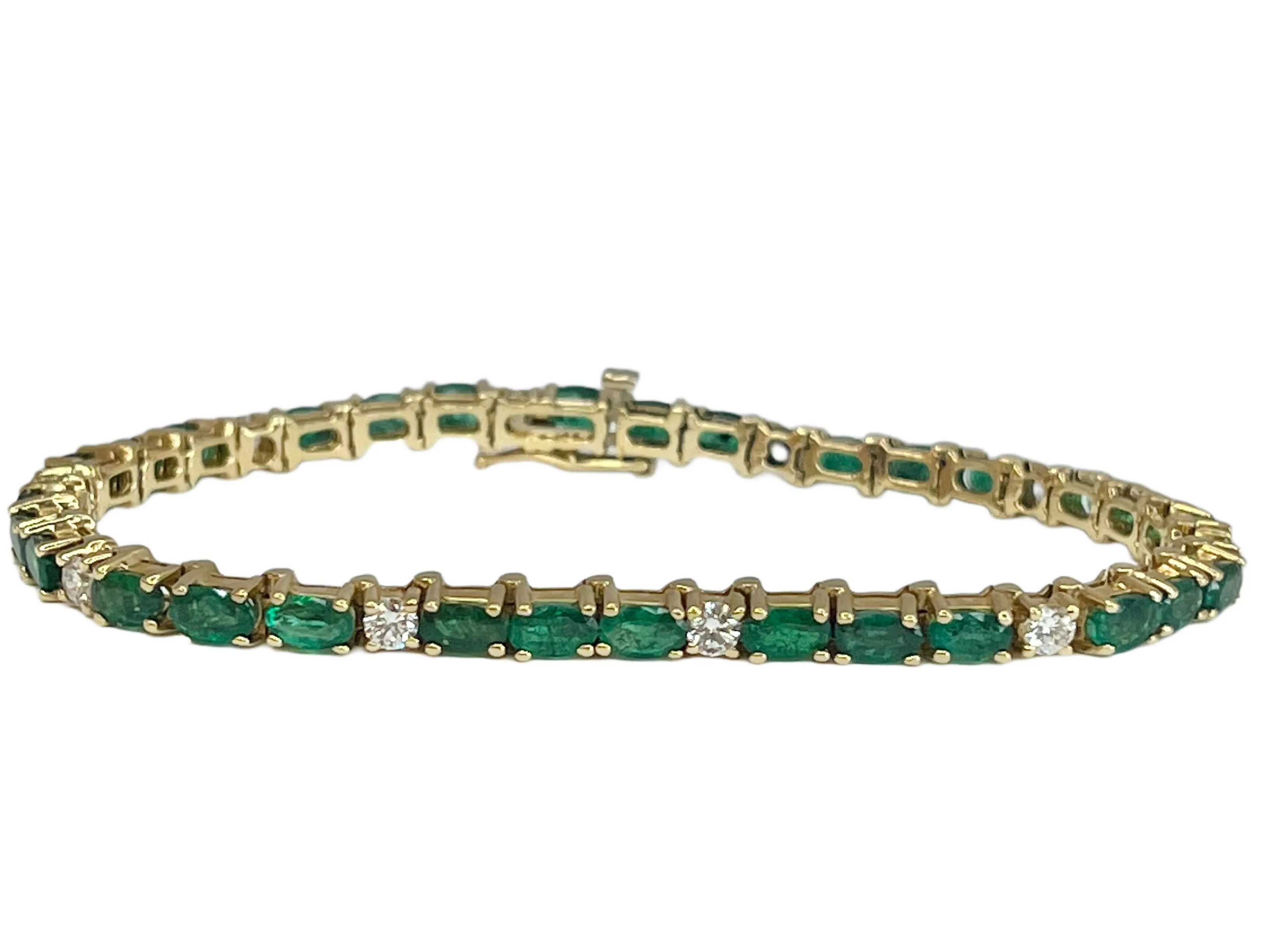 18k Yellow Gold 2.40cttw Emerald & Diamond Tennis Bracelet
