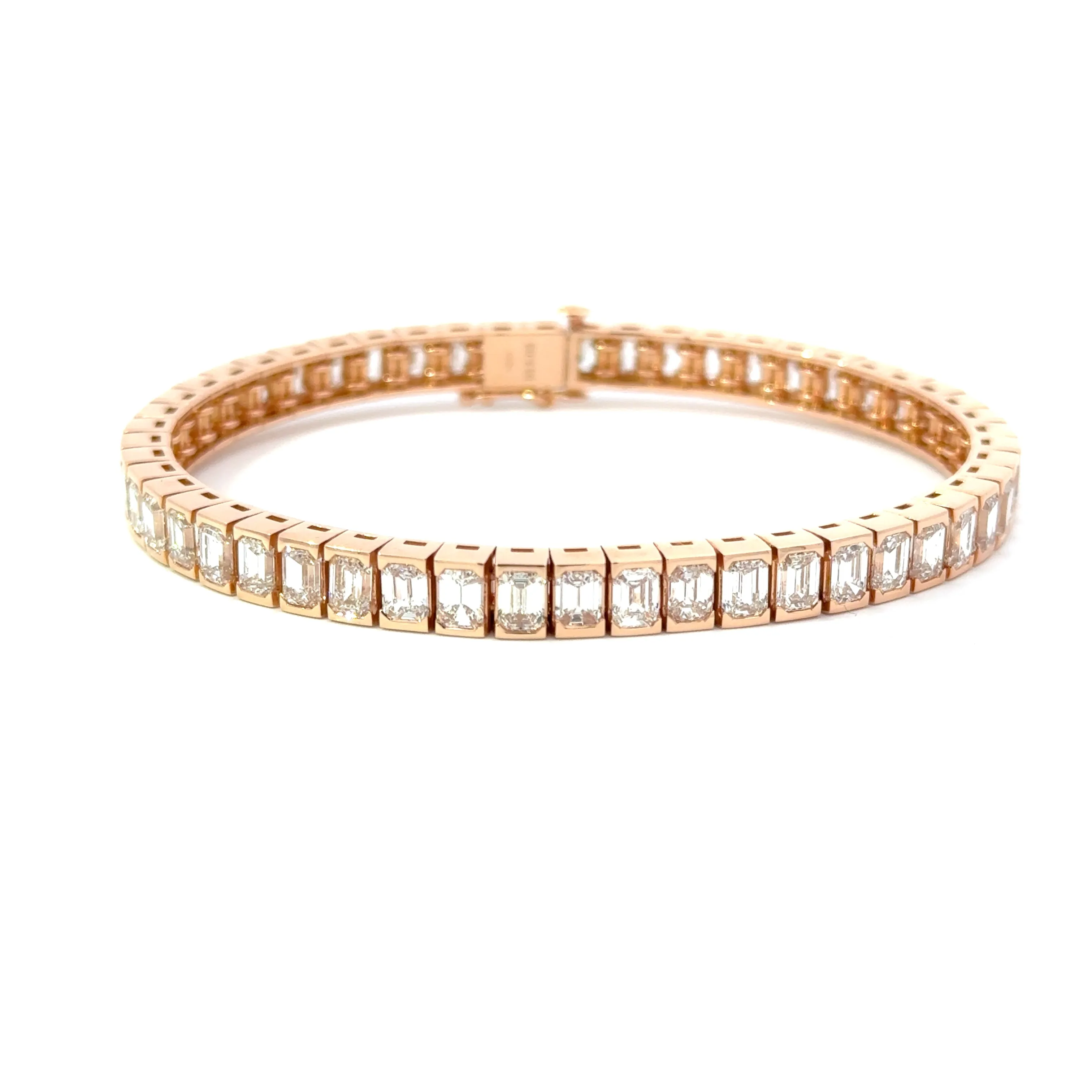 18KT Rose Gold Emerald Cut Tennis Bracelet with 13.03ctw dia...