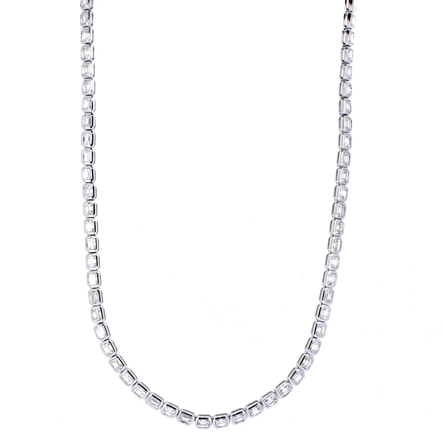 18KT white gold bezel set tennis necklace with 11.76ctw emer...