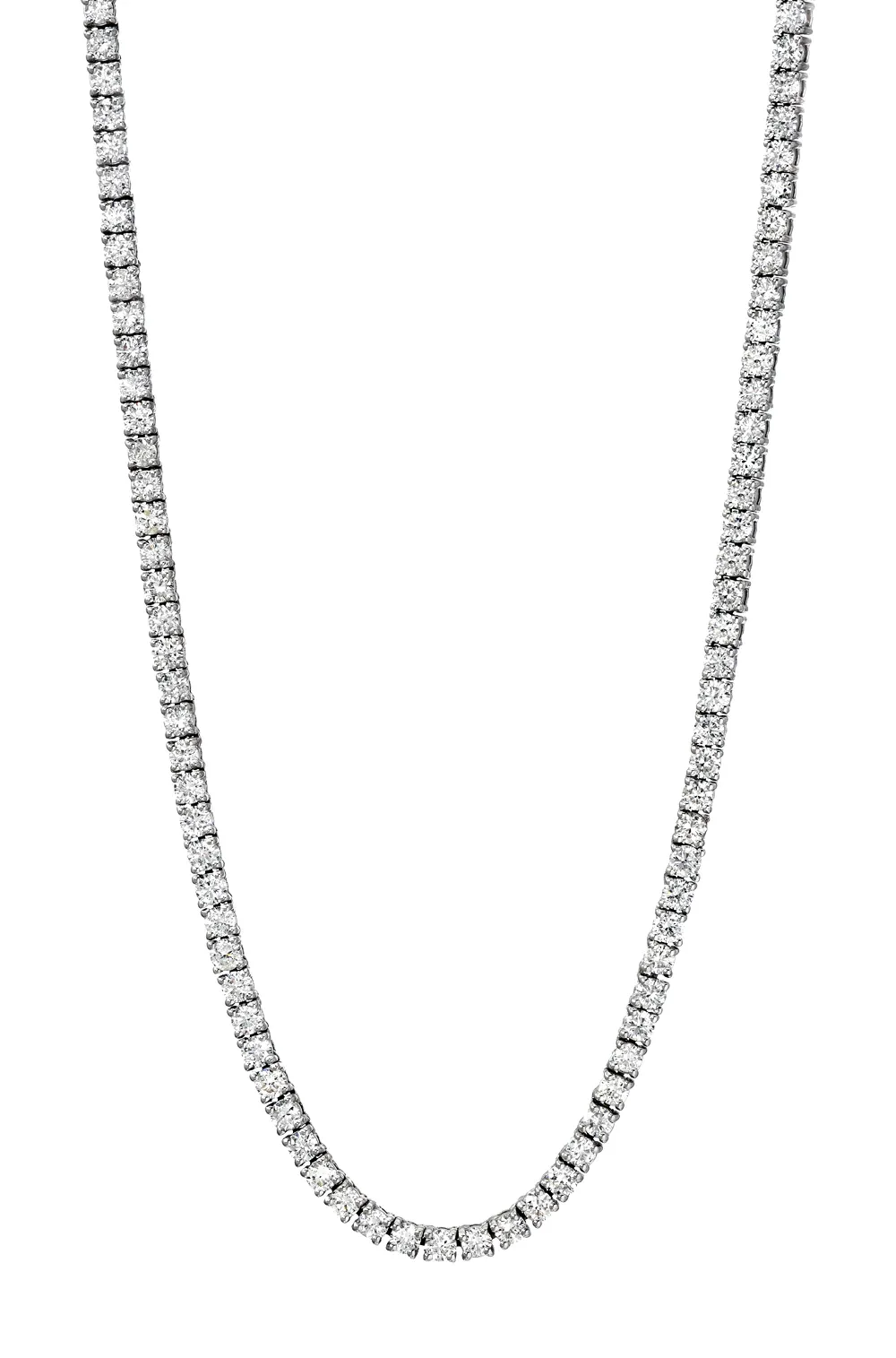 18kt White Gold Round Diamond Tennis Necklace, 23TCW