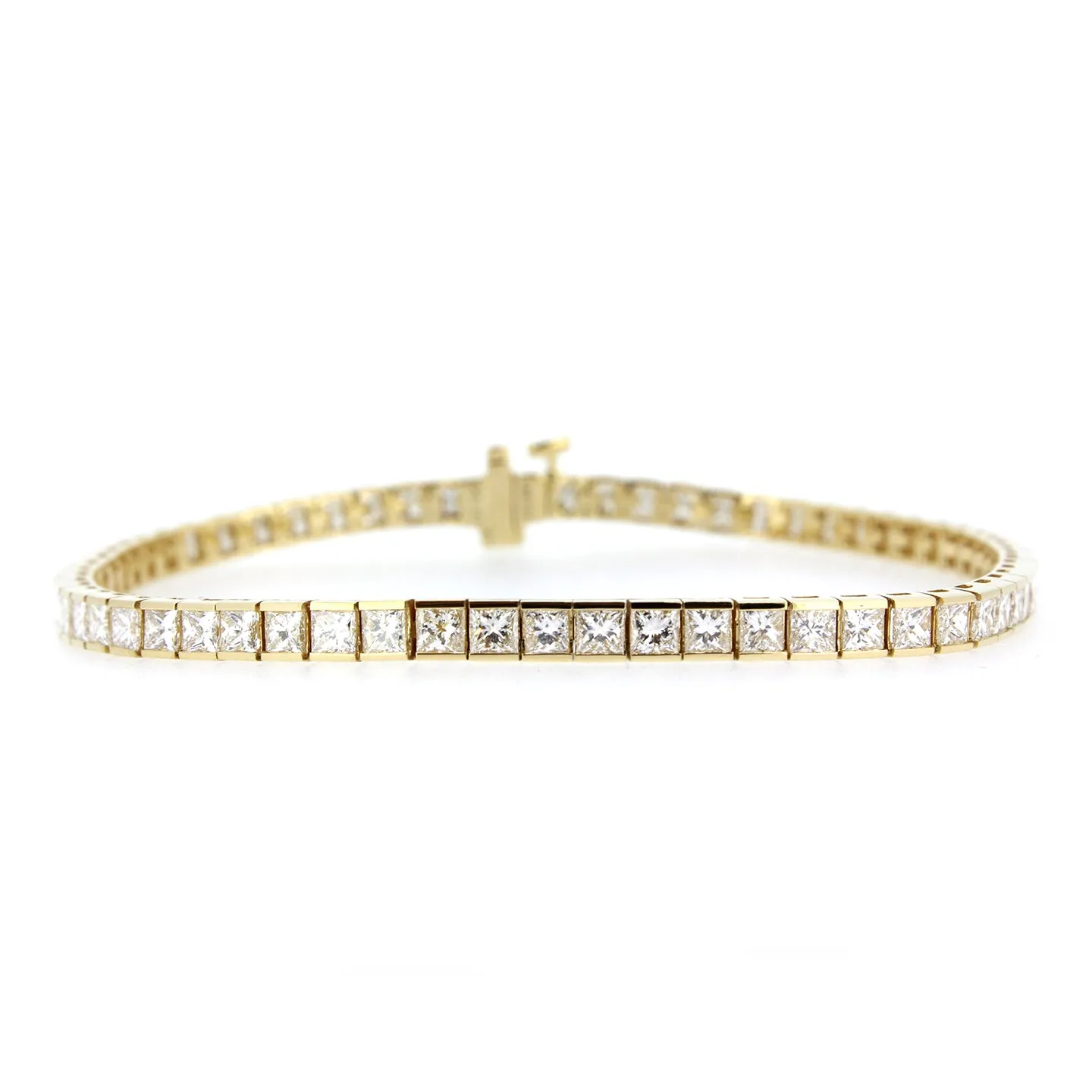 18KT yellow gold channel set tennis bracelet with 5.37ctw pr...