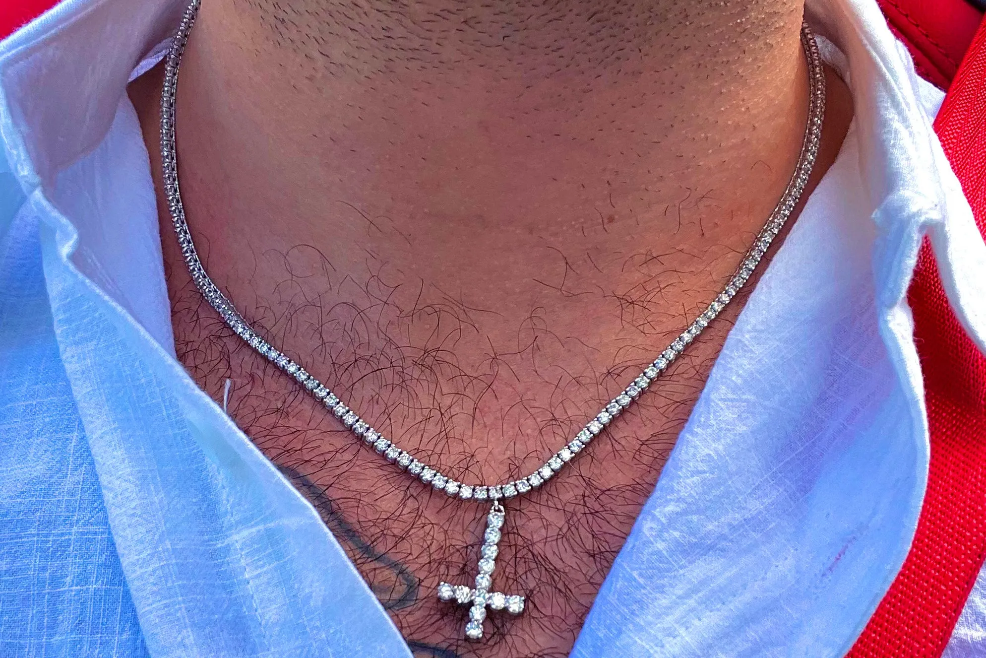 2.5mm 6 pointers Diamond Tennis Chain with Upside Down Cross