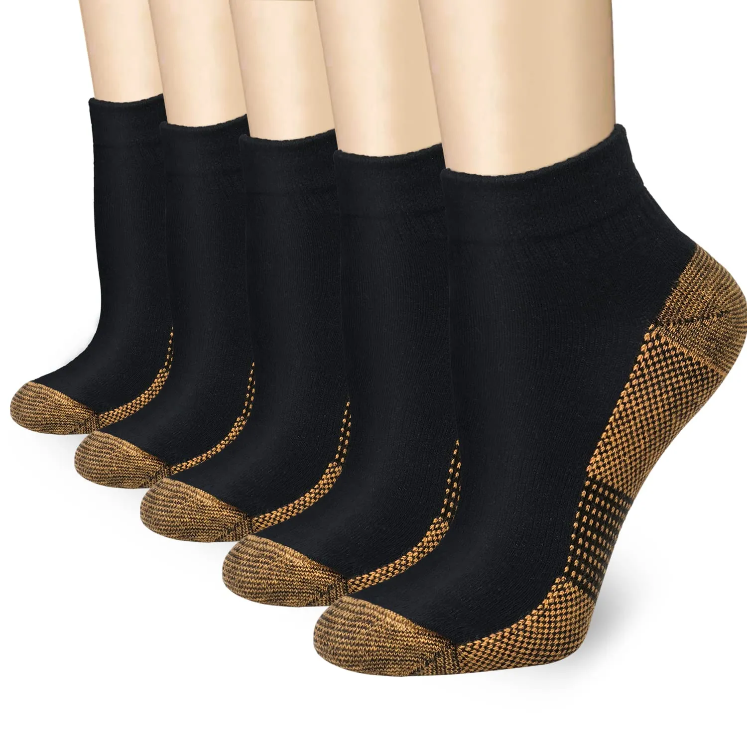 5 Pairs Low Cut Copper Compression Foot Sleeves for Men & Women