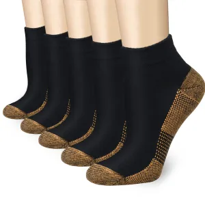 5 Pairs Low Cut Copper Compression Foot Sleeves for Men & Women