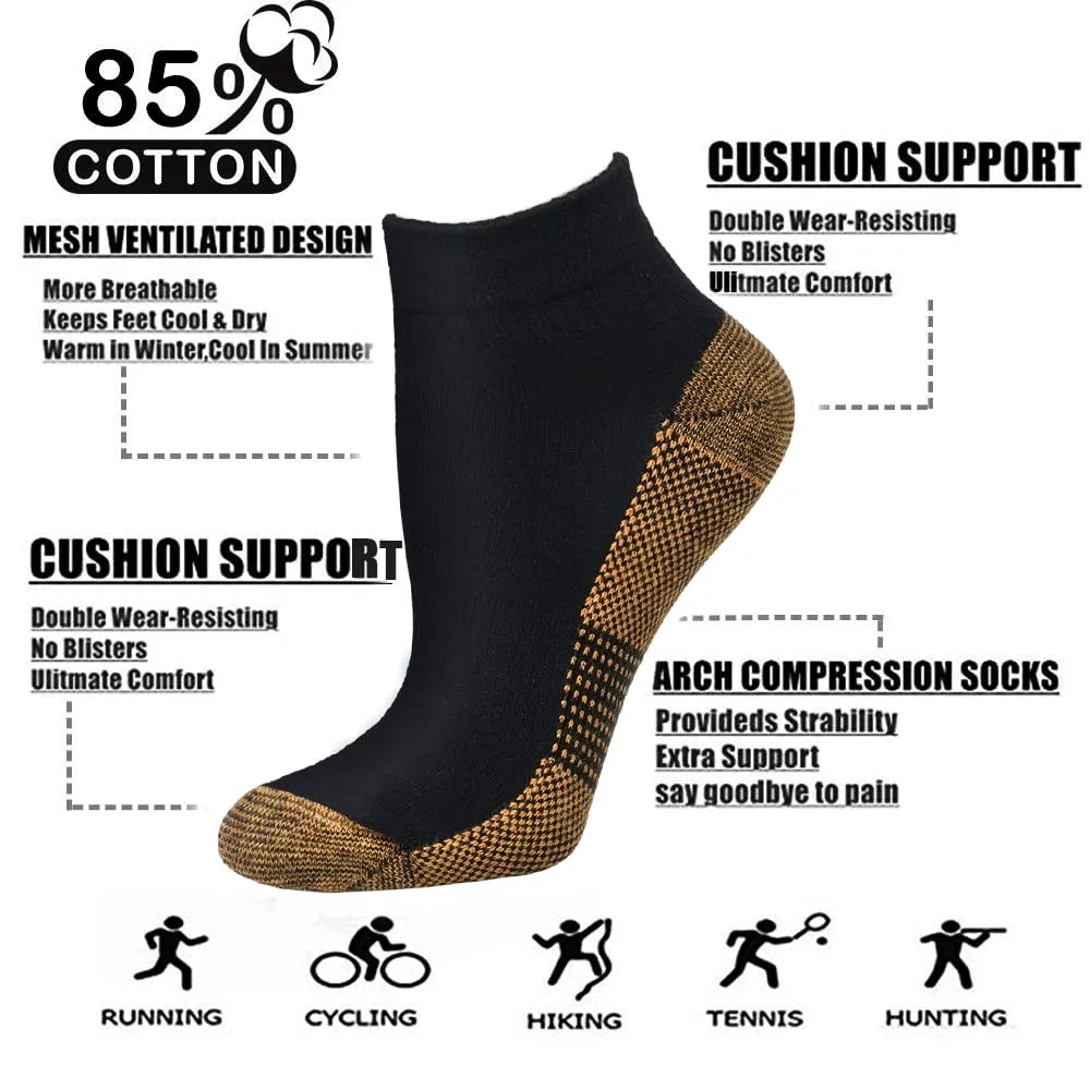 5 Pairs Low Cut Copper Compression Foot Sleeves for Men & Women