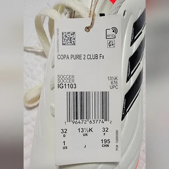 Adidas Copa Pure 2 Club FxG Soccer Cleats IG1103 Unisex Size 1 Ivory Black New