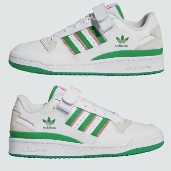 Adidas Forum Low Shoes Women's 7 Men's 5.5 Cloude White/ Green/ Lucid Pink