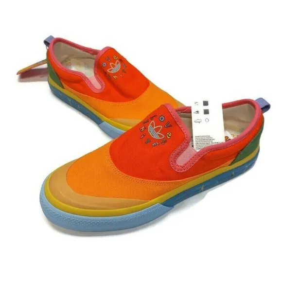 Adidas Originals Mens Size 8 Nizza Slip On Pride Sneakers Shoes Orange GW2421
