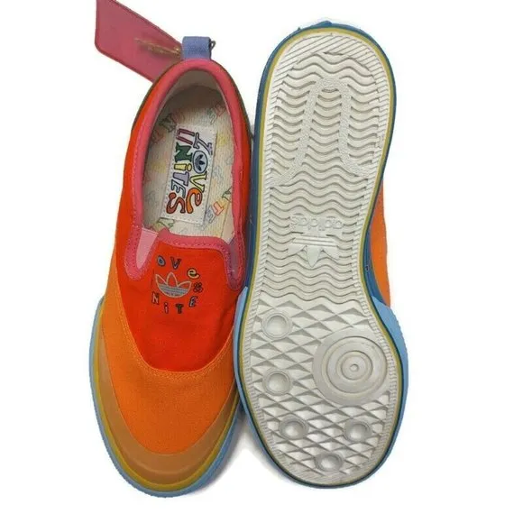 Adidas Originals Mens Size 8 Nizza Slip On Pride Sneakers Shoes Orange GW2421
