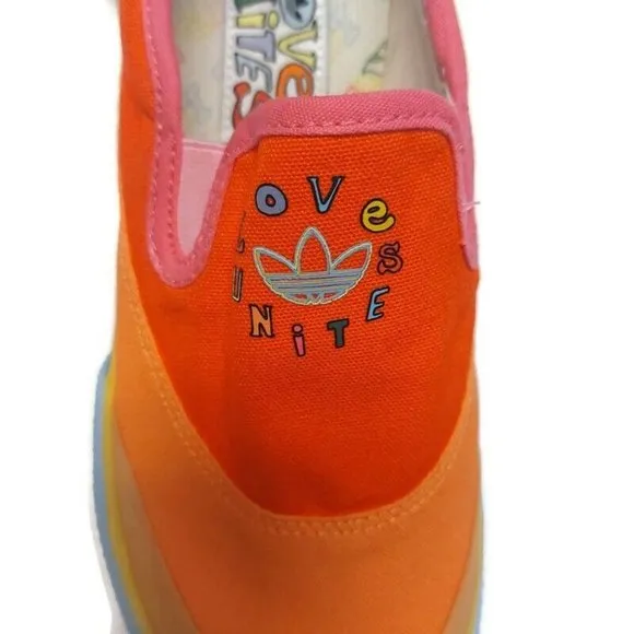 Adidas Originals Mens Size 8 Nizza Slip On Pride Sneakers Shoes Orange GW2421