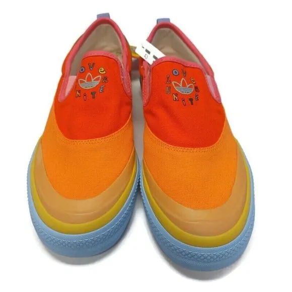 Adidas Originals Mens Size 8 Nizza Slip On Pride Sneakers Shoes Orange GW2421