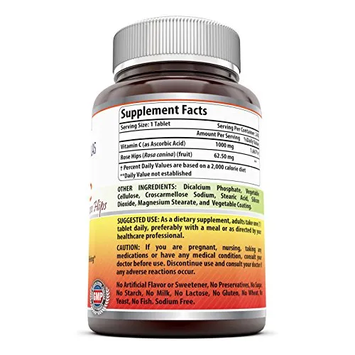 Amazing Nutrition Amazing Fórmulas no GMO Vitamina C con rosa caderas * 240 tabletas * 1000 mg Vitamina C con 62,50 mg de extracto de fruta de escaramujo * Proporciona apoyo inmunológico, apoyo antioxidante, 3610, paquete de de 1, 1