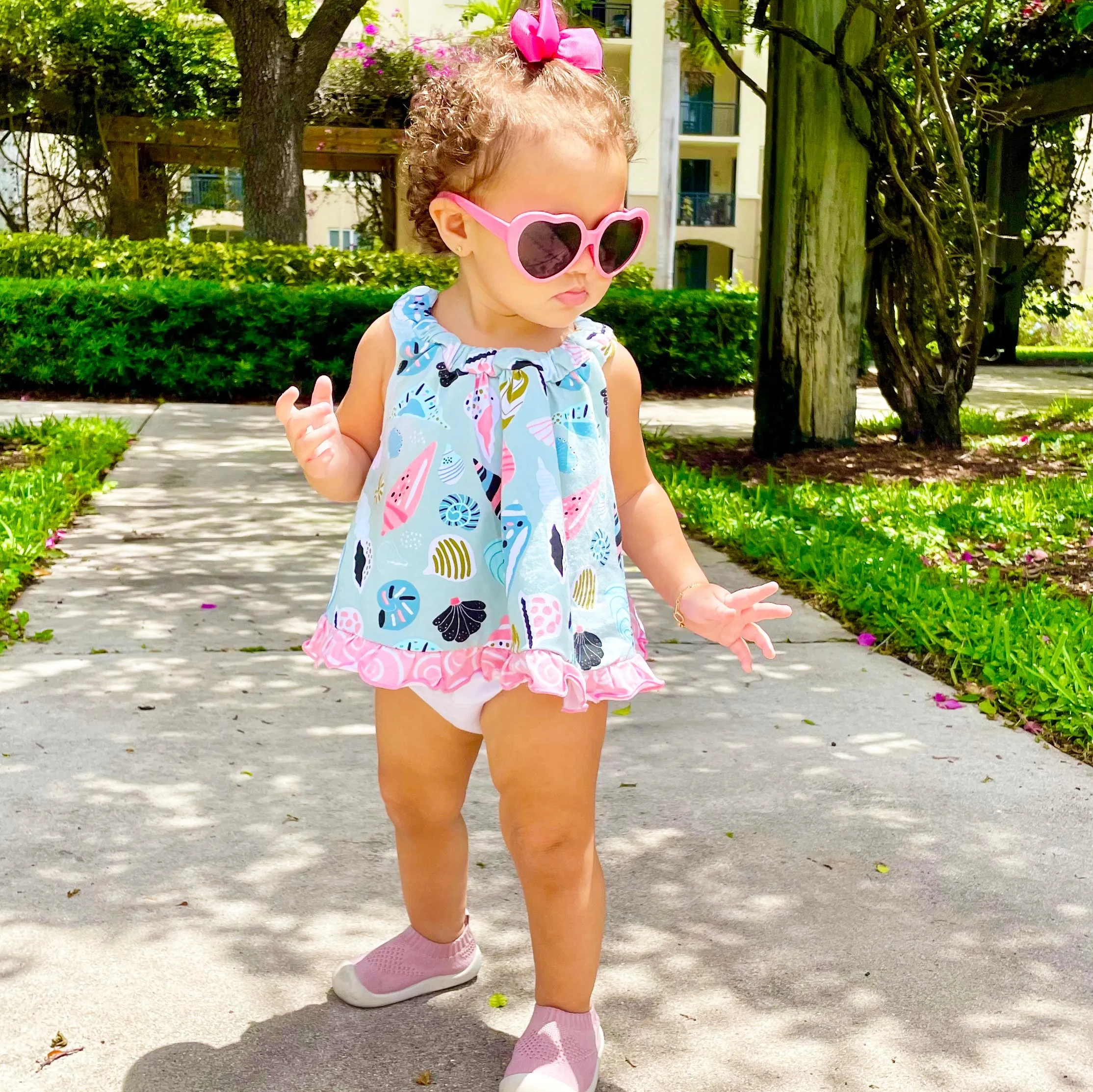AnnLoren Baby and Big Girls Seashell Swing Tank Top Spring Summer Separates