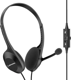 Audio-Technica ATH-102USB Dual-Earpiece Anti-Microbial Headset, Black