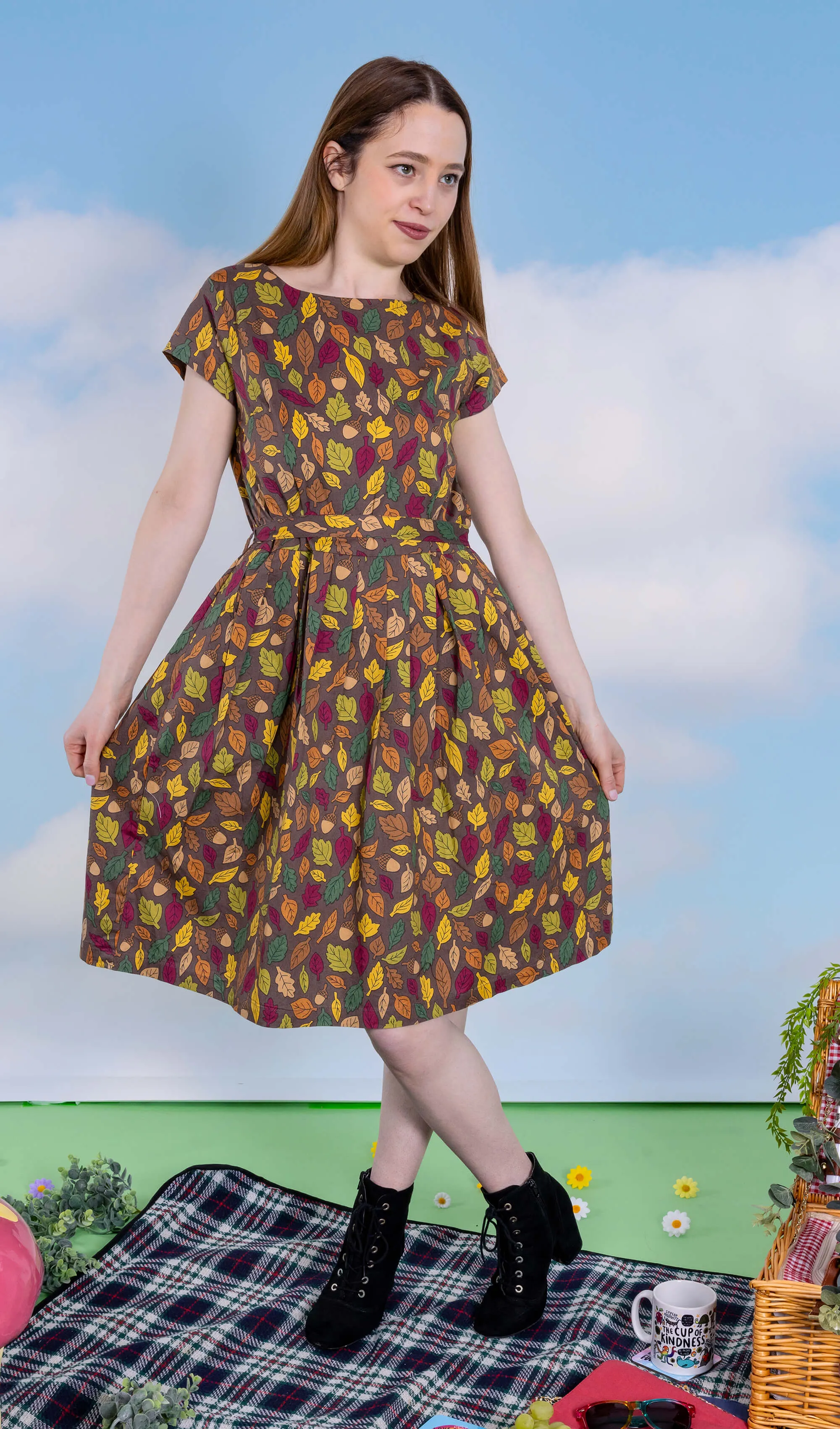 Autumn Leaves Stretch Belted Tea Dress