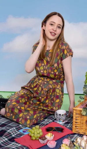 Autumn Leaves Stretch Belted Tea Dress
