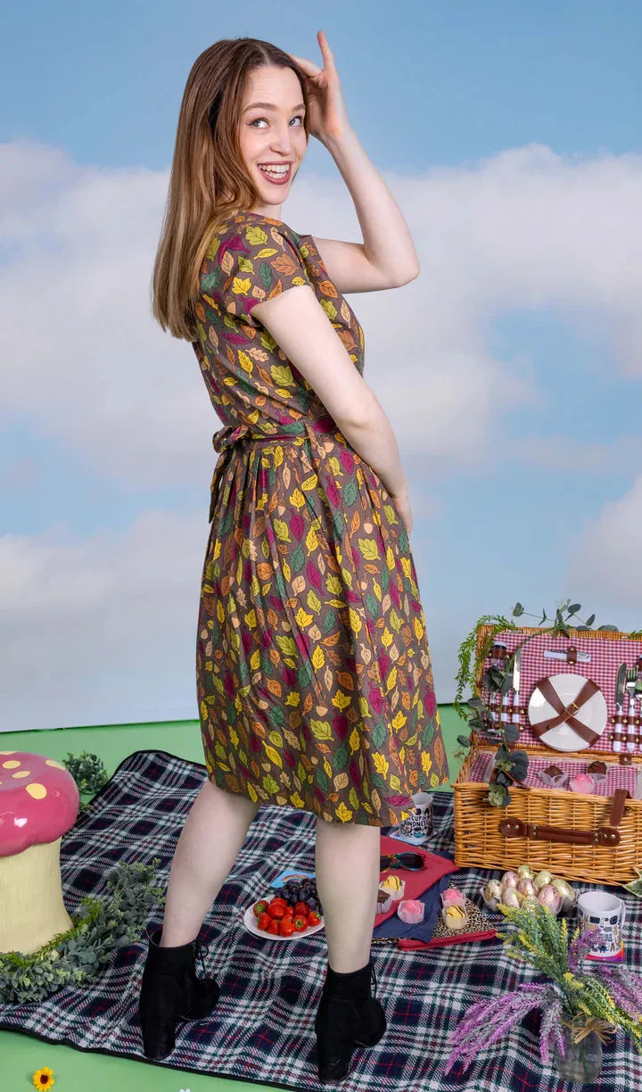 Autumn Leaves Stretch Belted Tea Dress