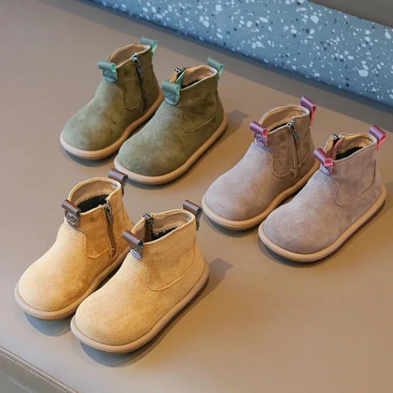 Autumn Winter Baby Boys Girls Boots Oxford Suede Children Casual Shoes Outdoor Anti-slip Infant Shoes Plush Kids Ankle Boots
