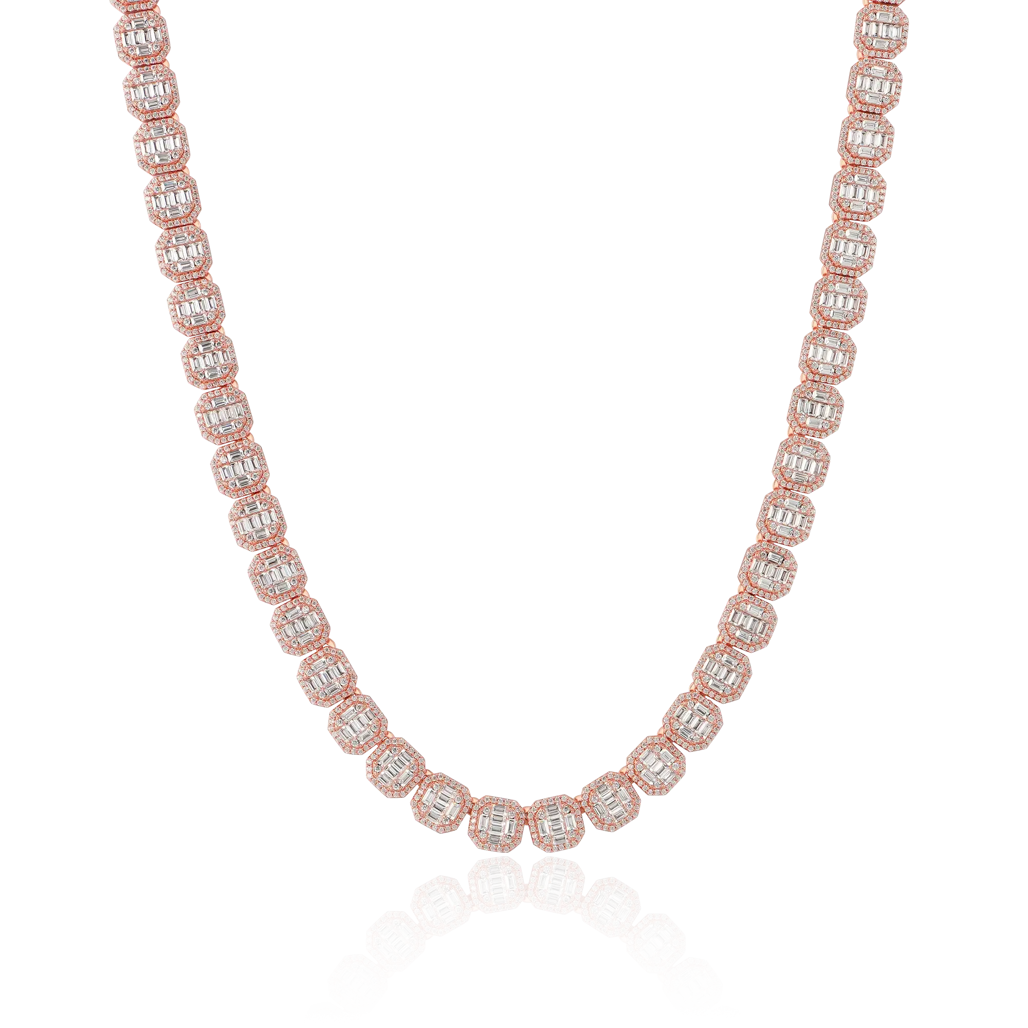 Baguette Clustered Tennis Chain - 8mm Rose Gold