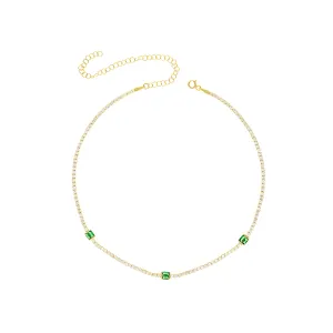 Baguette Cut Tennis Choker - Gold Green And White - Three Baguette