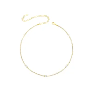 Baguette Cut Tennis Choker - Gold White - Three Baguette