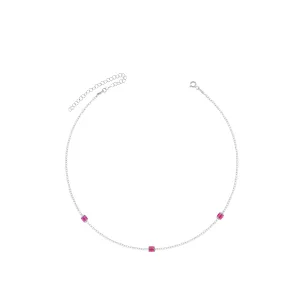 Baguette Cut Tennis Choker - Silver Fuchsia And White - Three Baguette