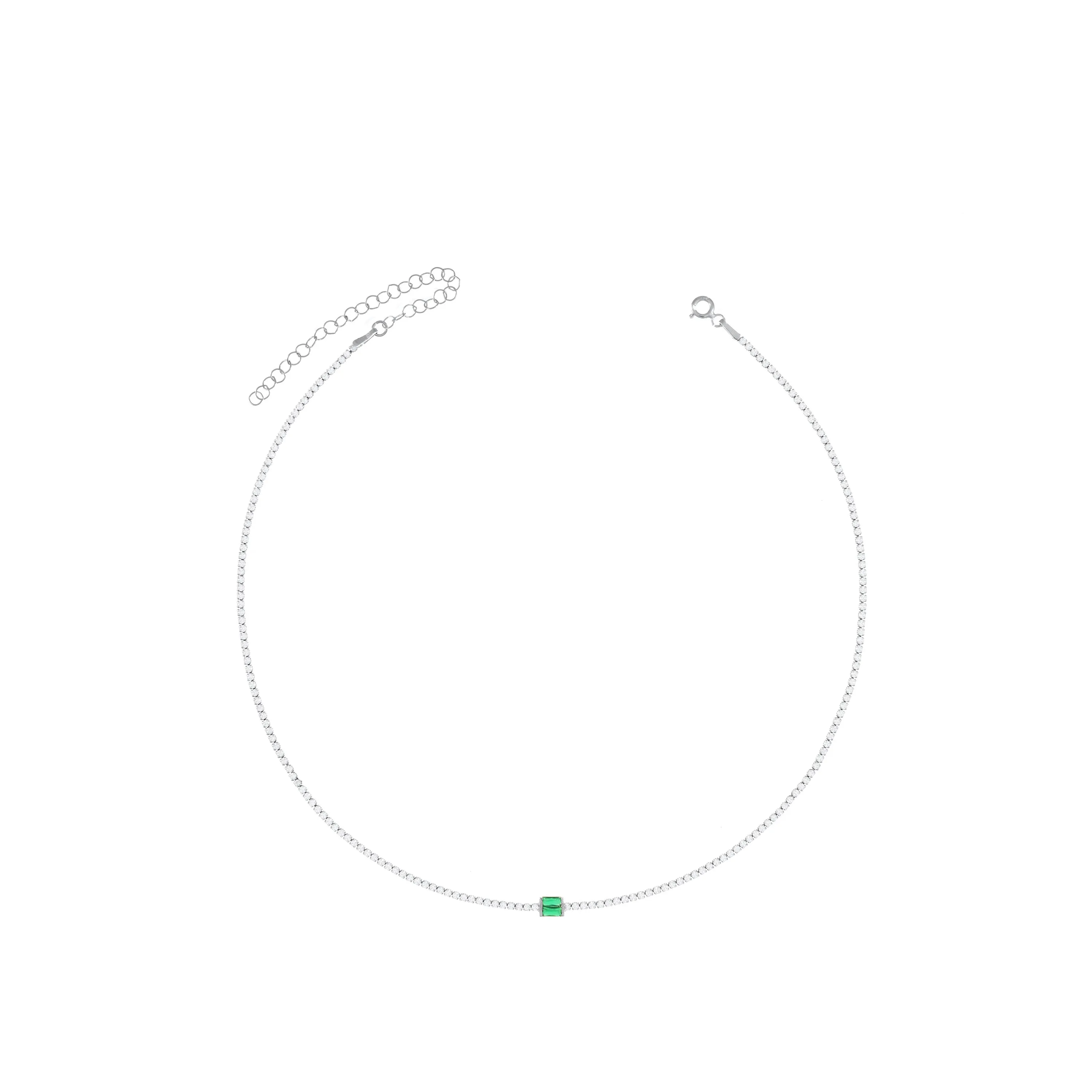 Baguette Cut Tennis Choker - Silver Green And White - One Baguette