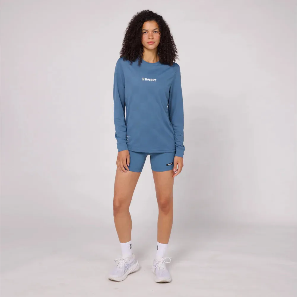 Bandit Running: Cheque Jacquard LS - Steel Blue (Unisex)