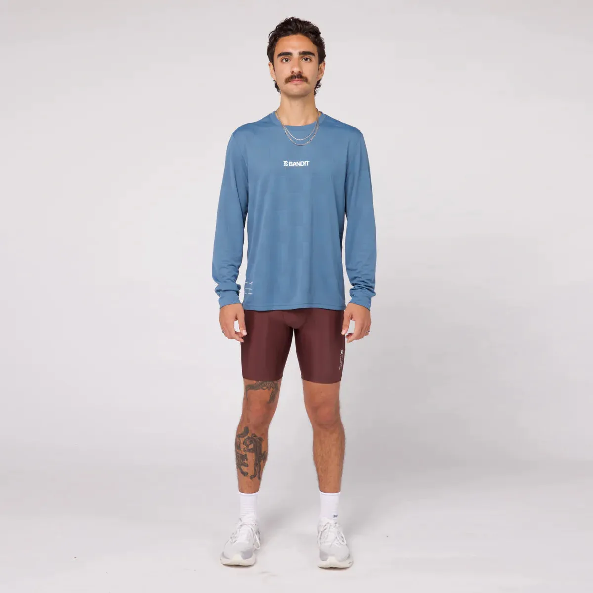 Bandit Running: Cheque Jacquard LS - Steel Blue (Unisex)