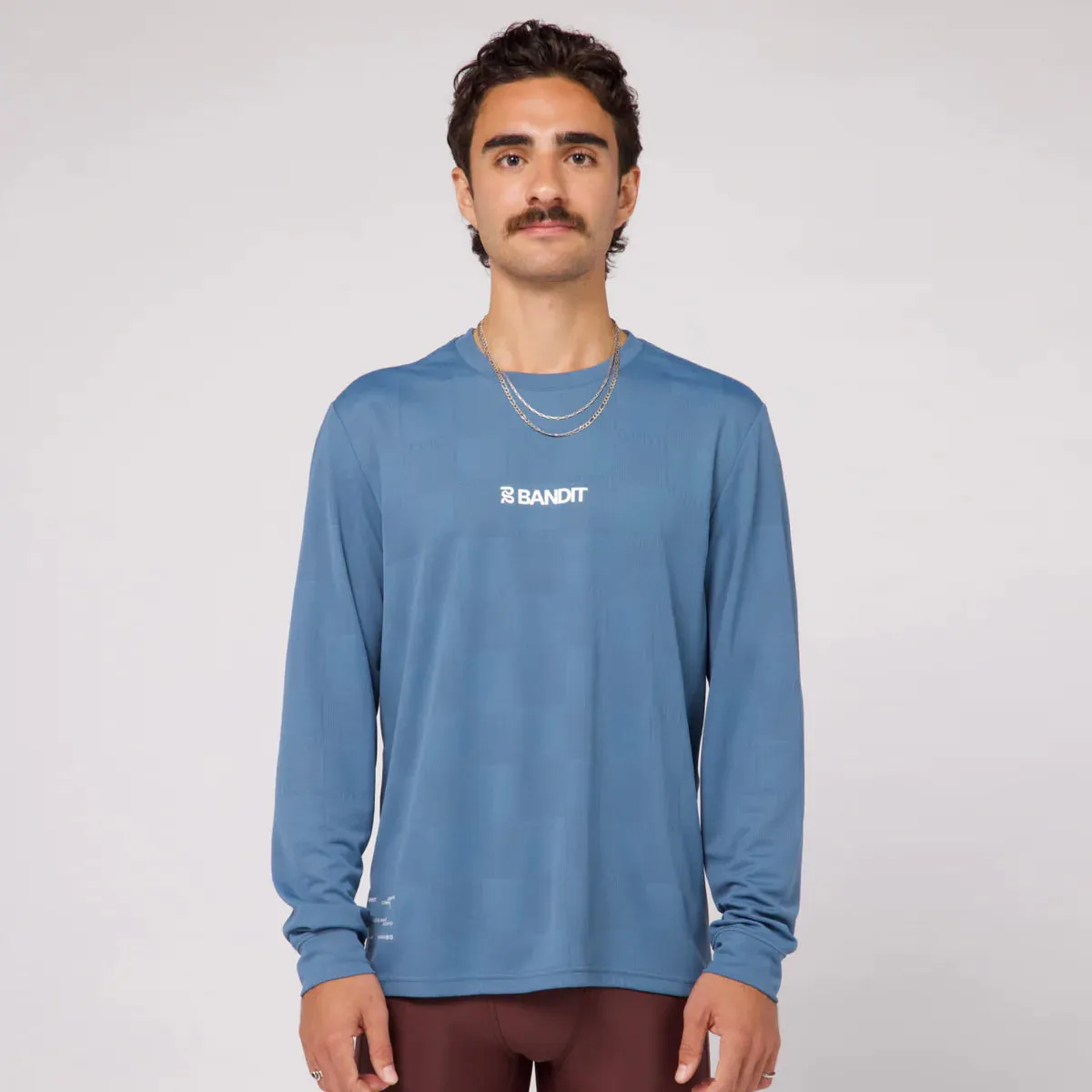 Bandit Running: Cheque Jacquard LS - Steel Blue (Unisex)